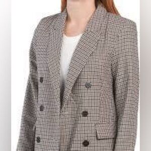 Rachel Zoe Double-Breasted Houndstooth Tan and Black Blazer Coat Jacket Size M